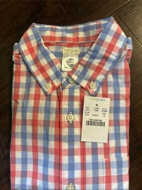 J Crew Crewcuts Red & Blue Plaid flex Patterned Washed Button-Down Shirt
